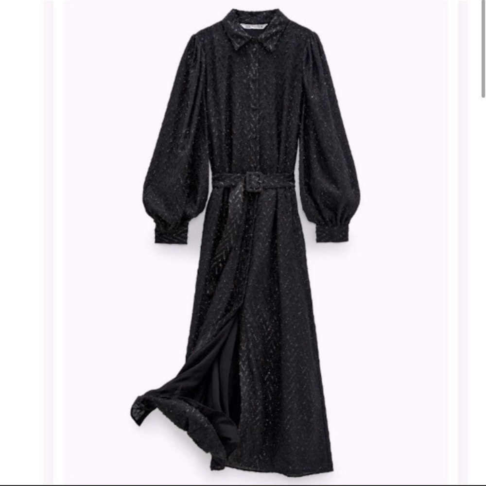 Zara black metallic thread shirt dress. NWT size medium.